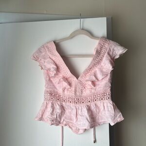 Francesca's Collections Light Pink Lace Blouse